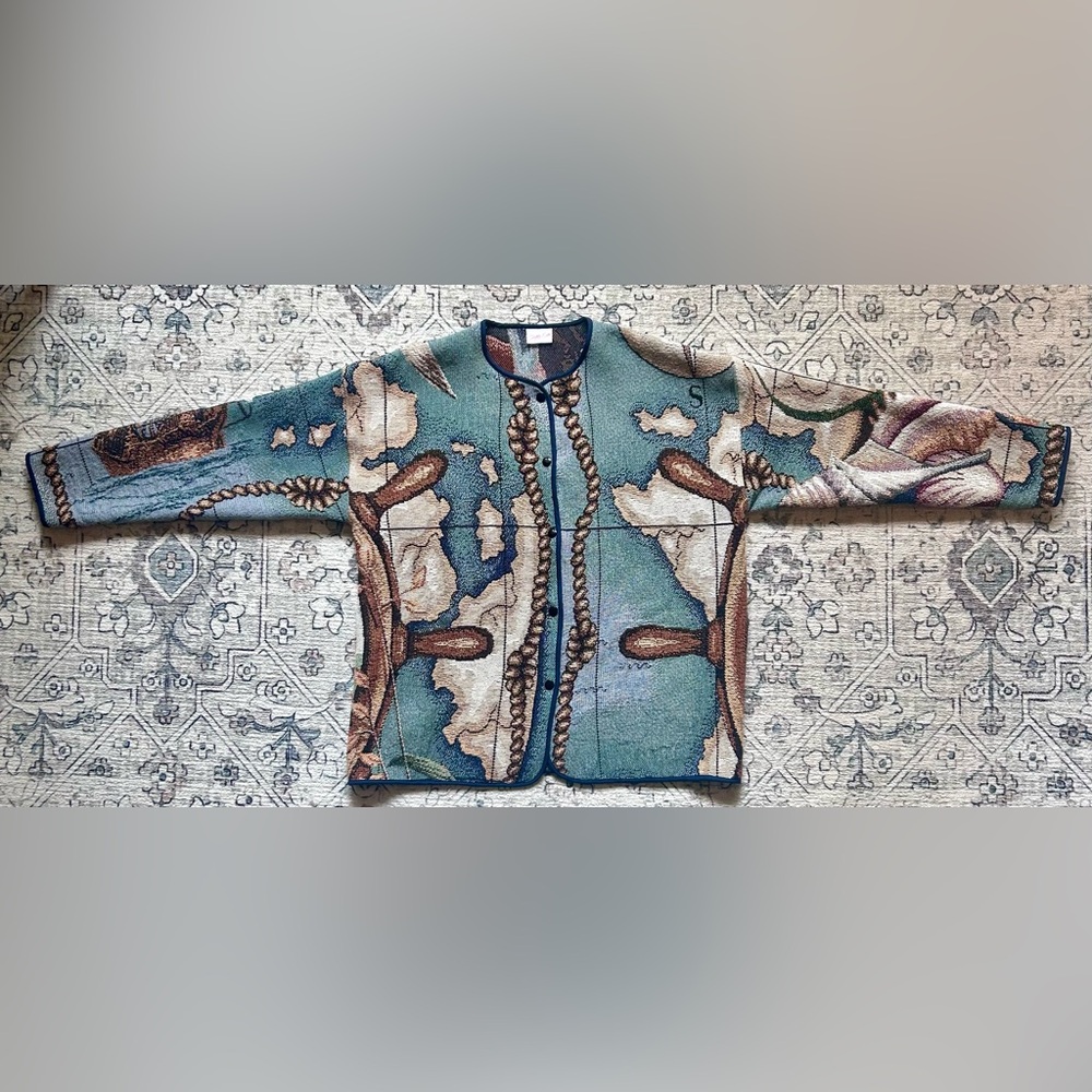 Handmade Upcycled Nautical Lighthouse Blanket Tapestry Jacket - Picture 3 of 5